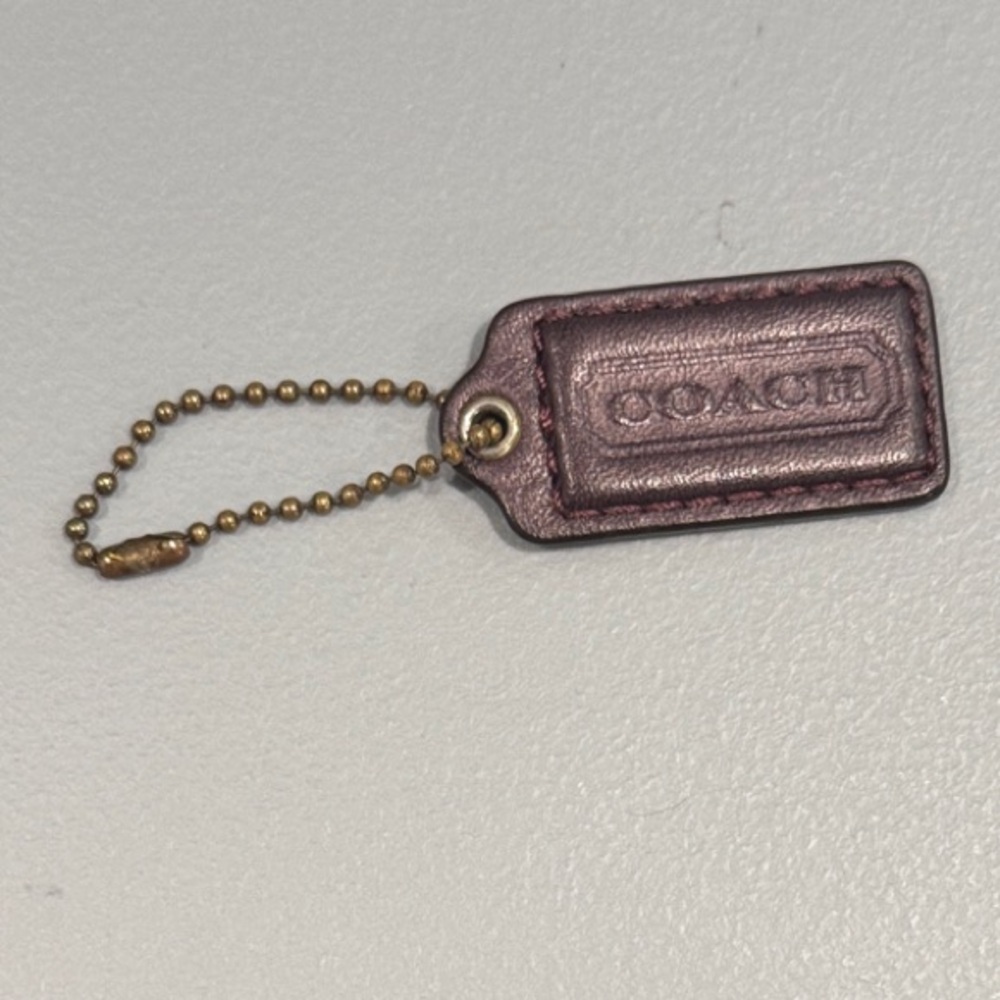 Coach Metallic Mauve Leather Tag Charm with Gold Chain